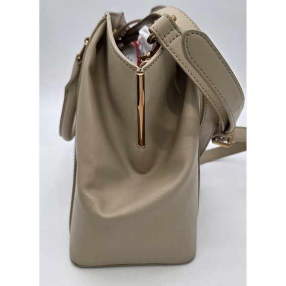 Charles & Keith Beige Leather Geometric Tote Crossbody Strap Gold Hardware #0352 - Picture 4 of 14